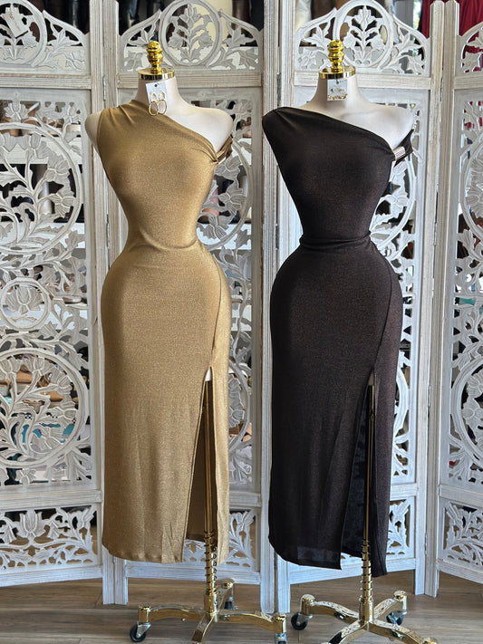 Asymmetrical Glittery Midi Dress- Stretchy,Estira