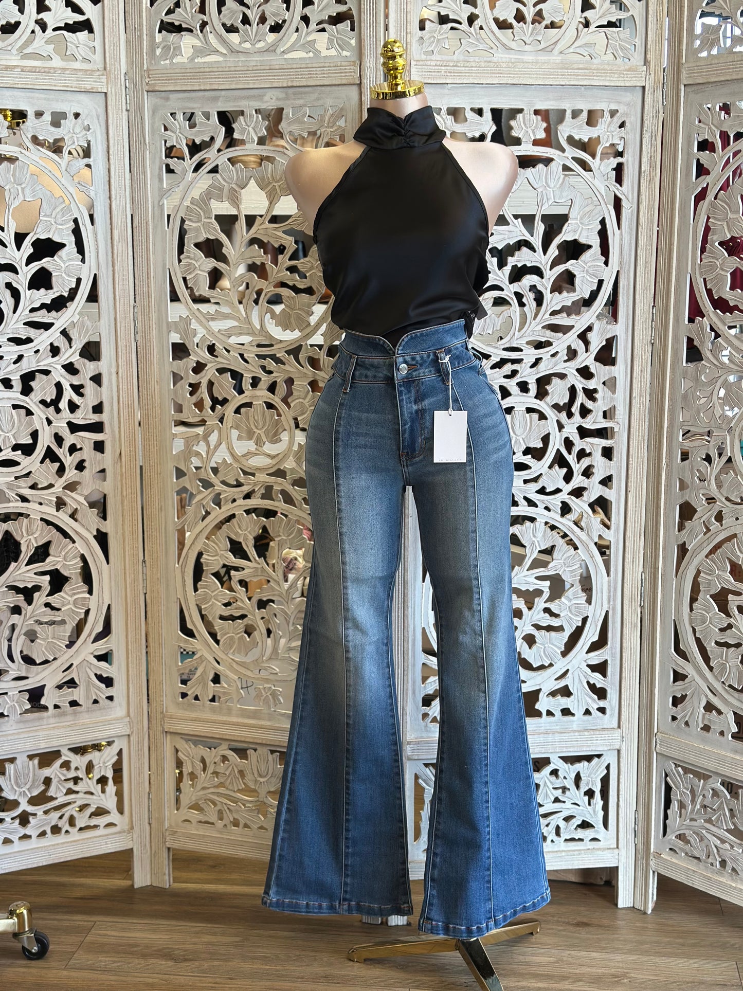 Super High Rise Denim  Flare Leg Jeans - Stretchy, Estira