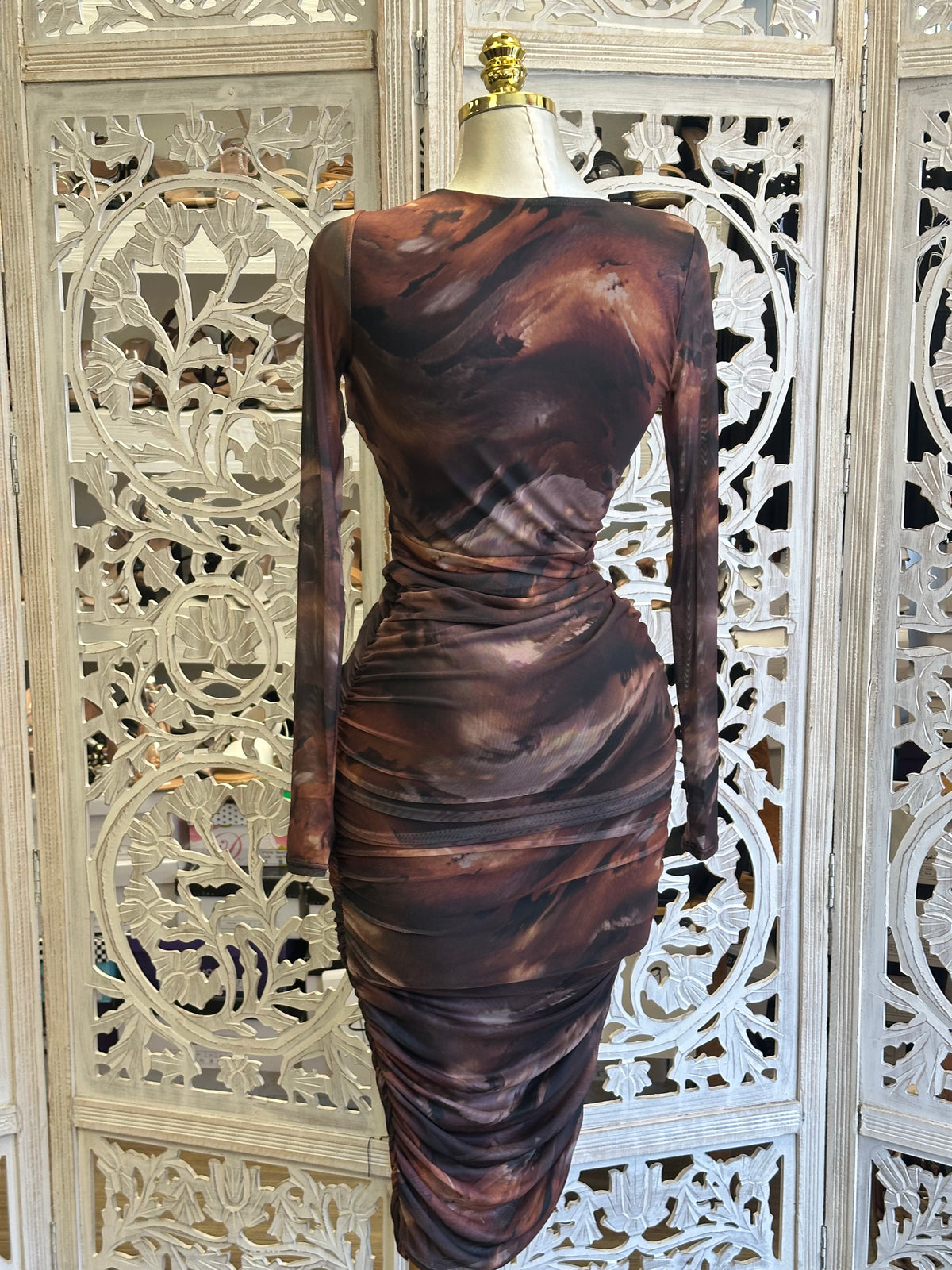 Canyon Clay Mesh Midi Dress- Estira, Stretchy