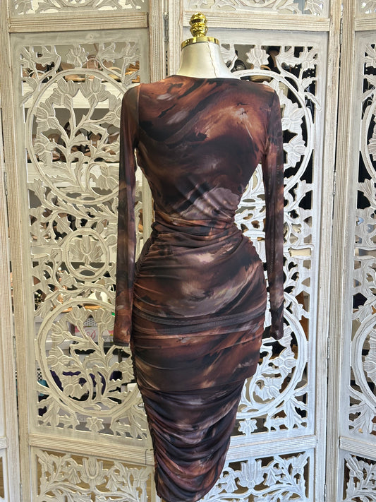 Canyon Clay Mesh Midi Dress- Estira, Stretchy