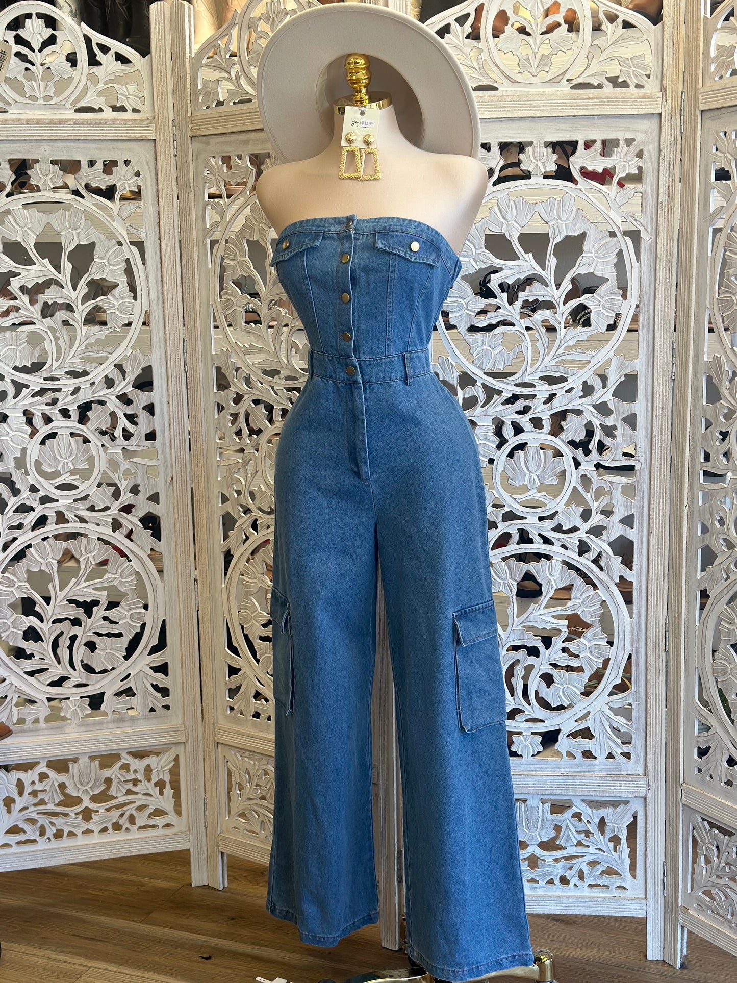 Strapless Denim Jumpsuit - No Estira, Not Stretchy