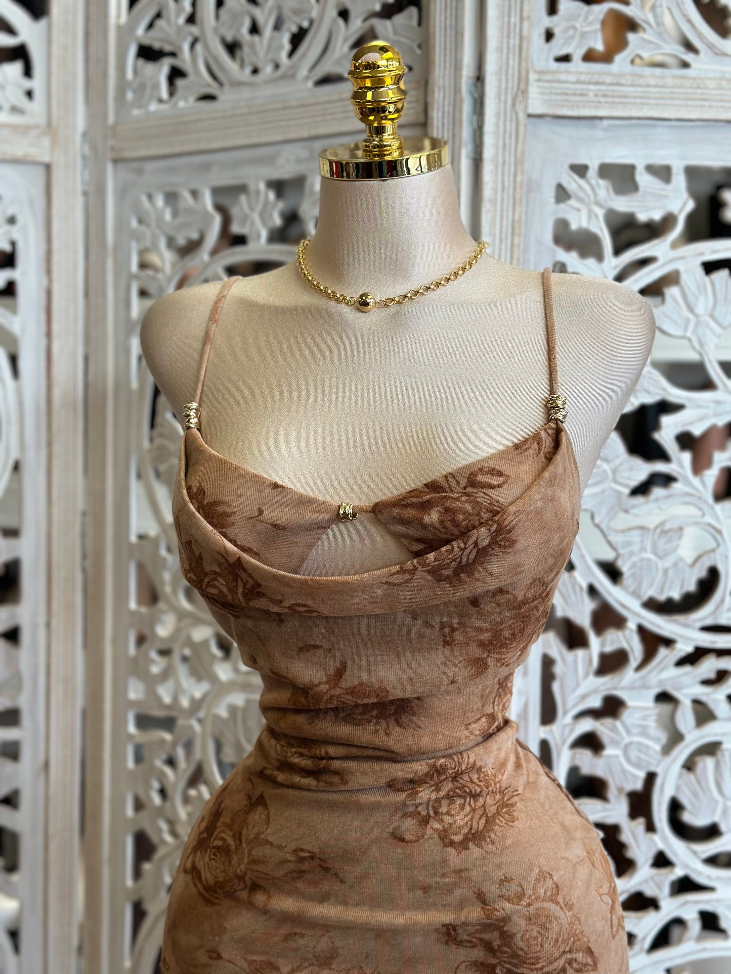 Brass Detail Floral Dress-Stretchy,Estira