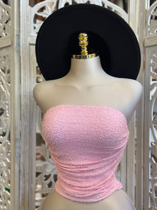 Bubblegum Beaded Strapless Blouse - Estira, Stretchy