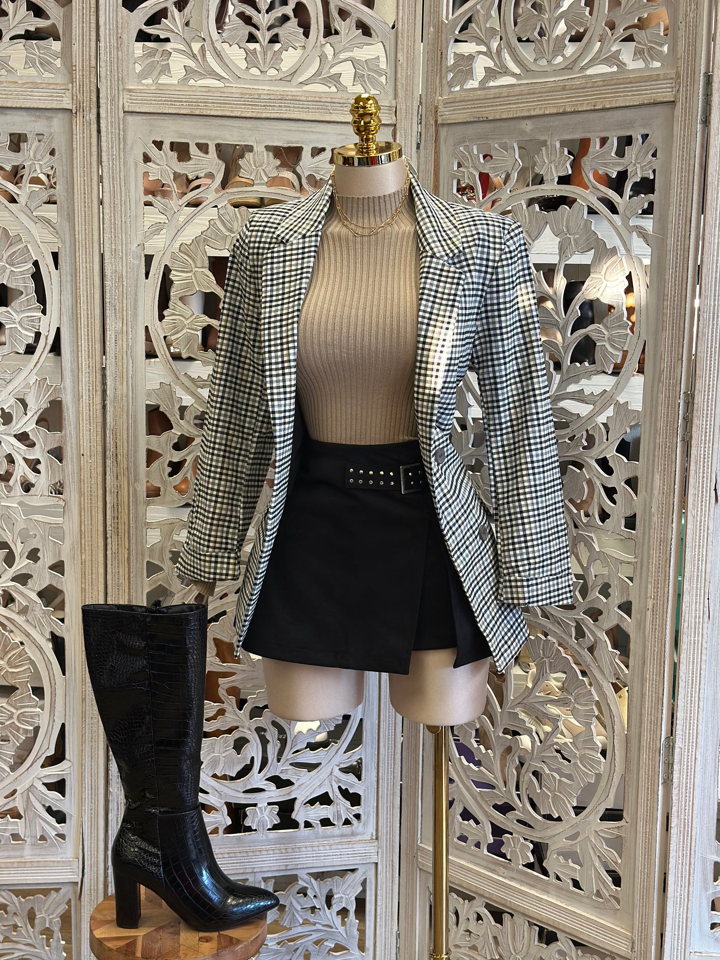 Black Mini Plaid Coat