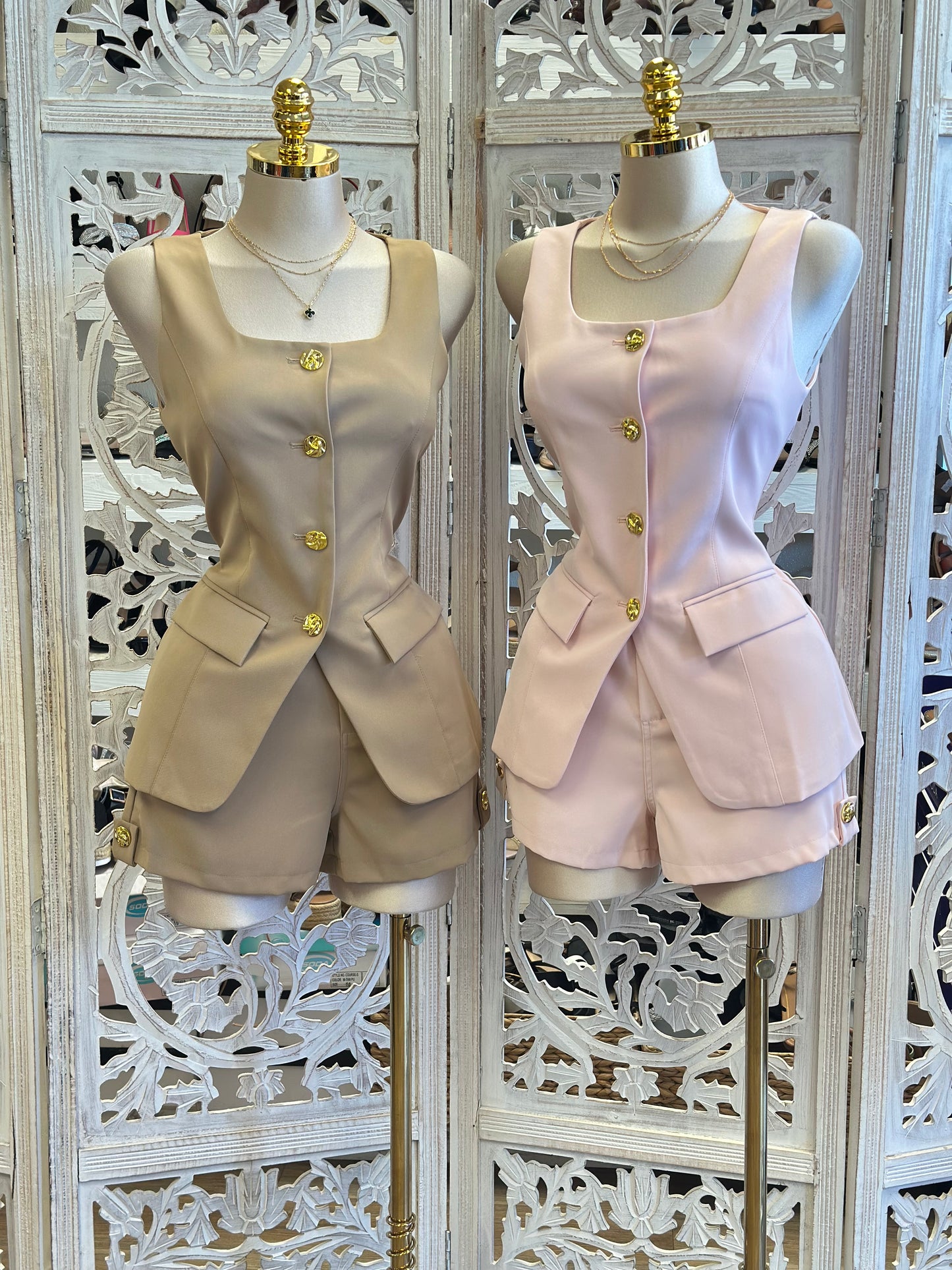 Gold Button Vest Set- No Estira, Not Stretchy