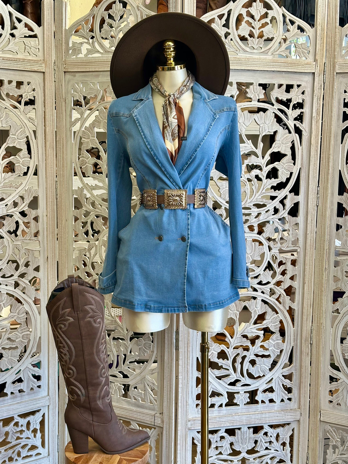 Vintage Wash Hourglass Blazer Dress - Stretchy, Estira