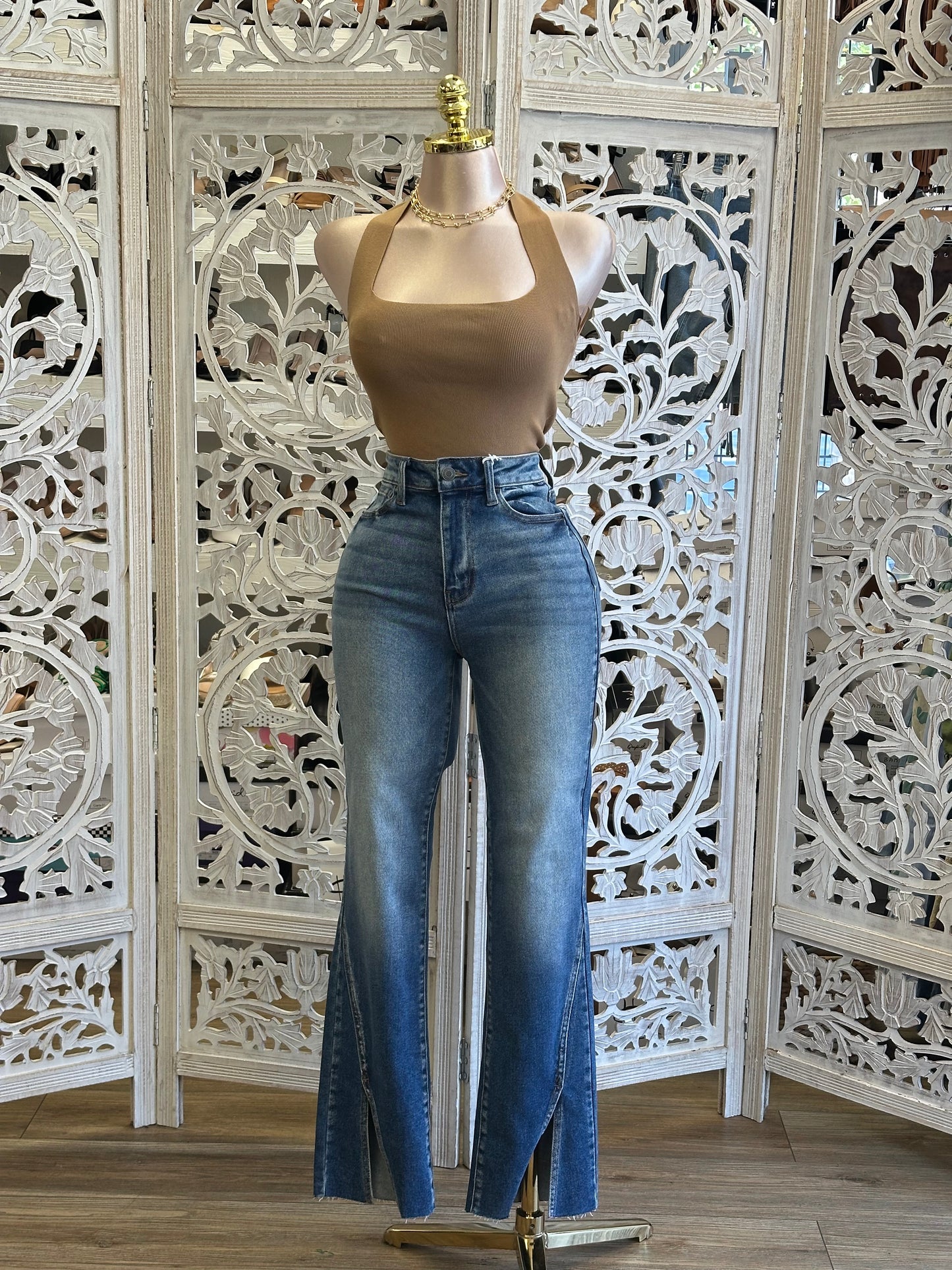 Light Brown Halter Ribbed Top