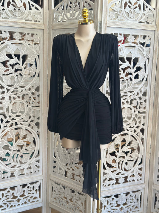 Deep V Wrapped Mini Dress- Stretchy,Estira