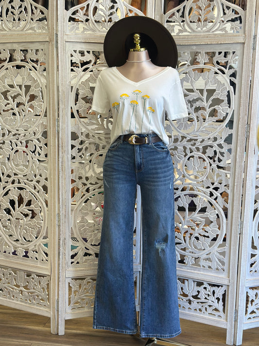 Wide Ripped Jeans- Slightly Stretchy