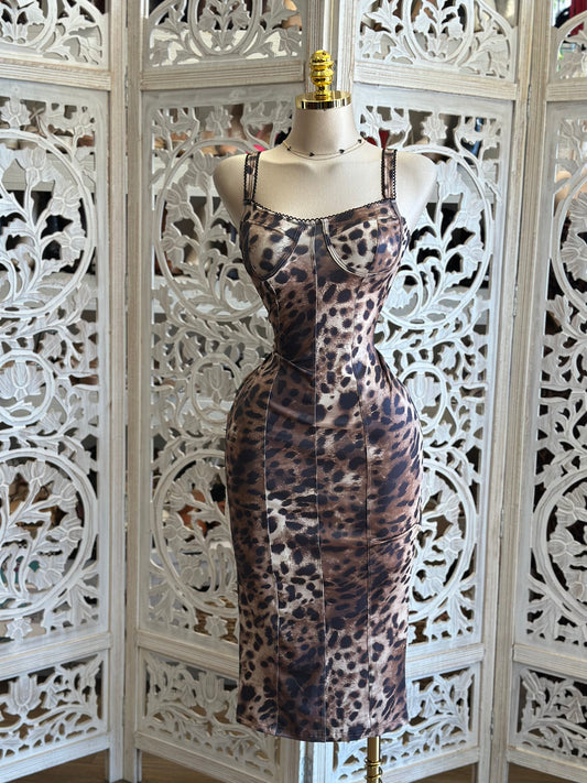 Cheetah Thread Lined Midi Dress- Stretchy,Estira