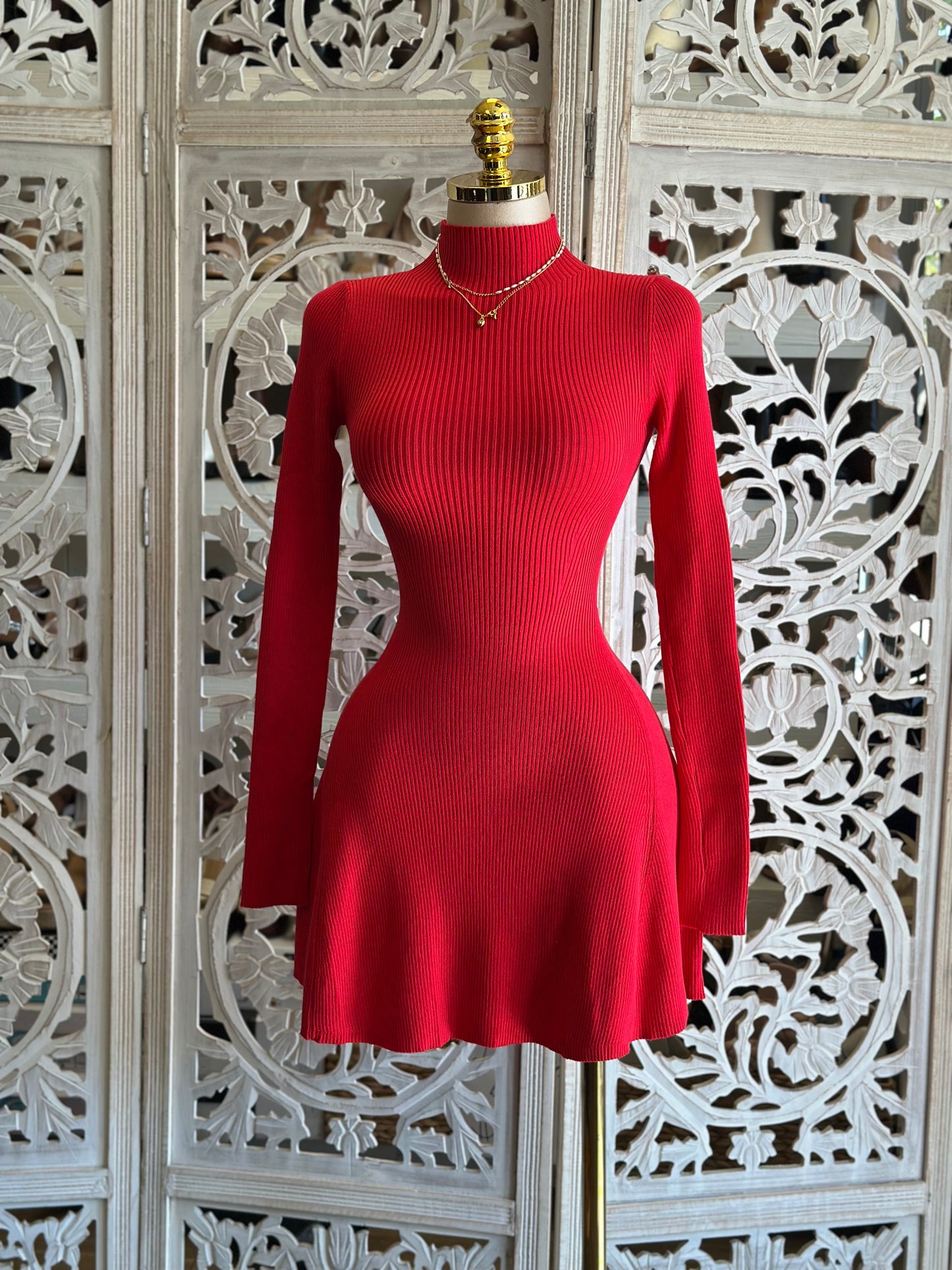 Cherry Ribbed Mini Dress- Stretchy,Estira