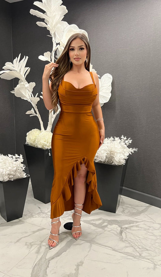 Brick Val Ruffled Dress- Stretchy, Estira