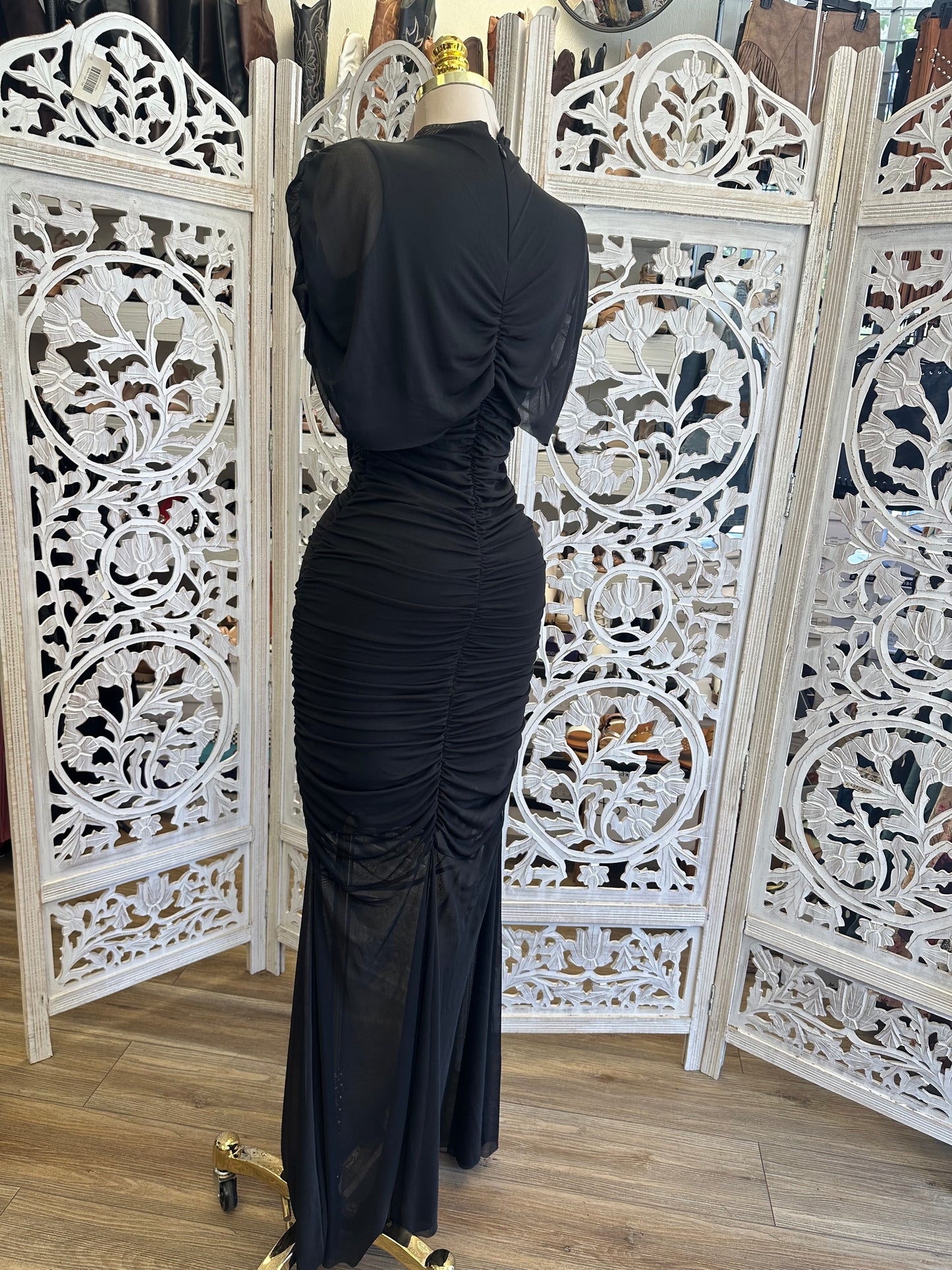 Black Shawl Midi Dress- Stretchy, Estira