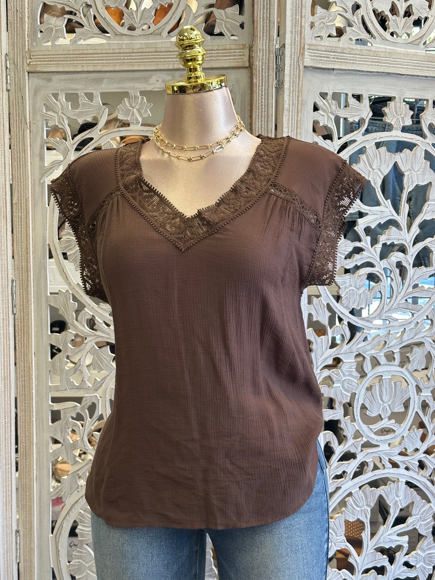 Brown Linen Blend Blouse