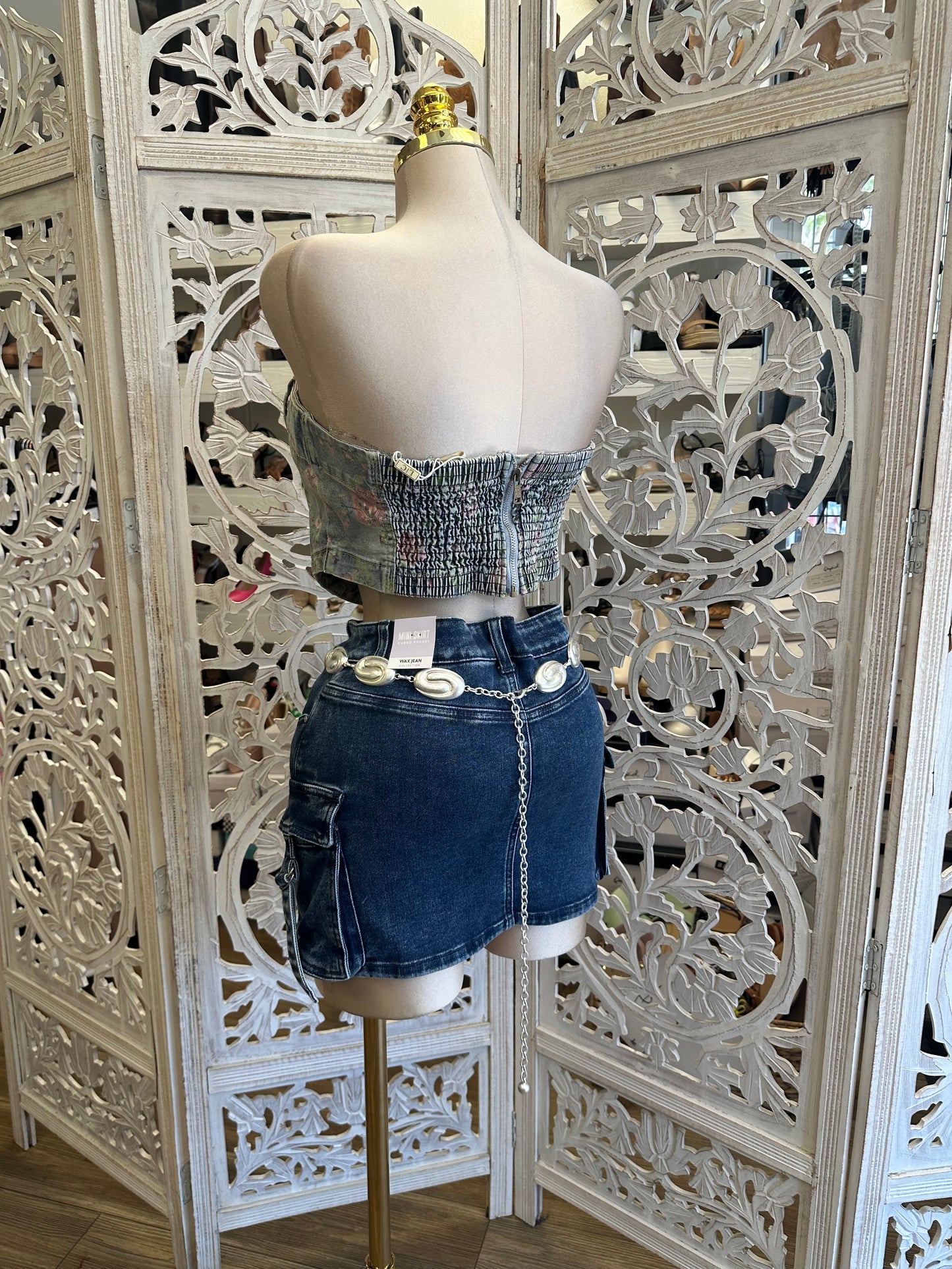 Sculpted Denim Utility Skirt -Estira ,  Stretchy