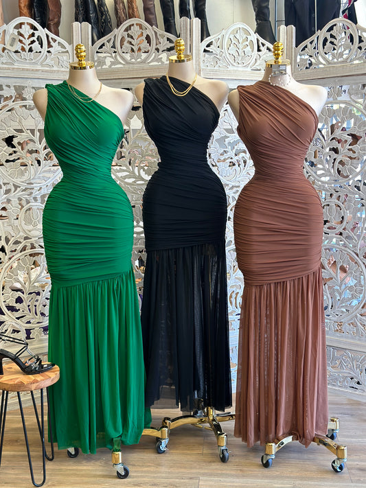 Mesh Wrapped One Sleeve Gown- Stretchy,Estira
