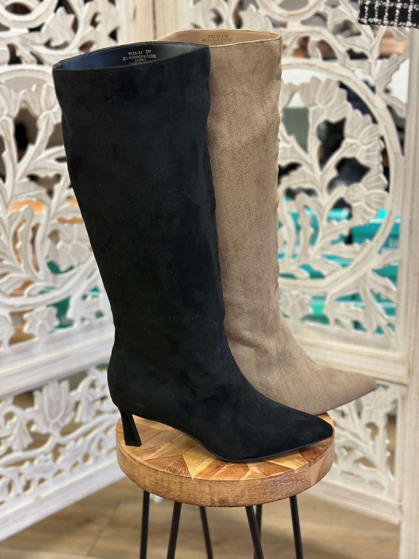 Kitten Heel Suede Mid Calf Boots