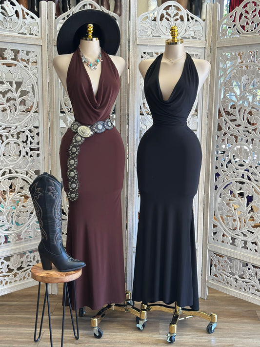Halter Bare Back Maxi Dress- Stretchy,Estira