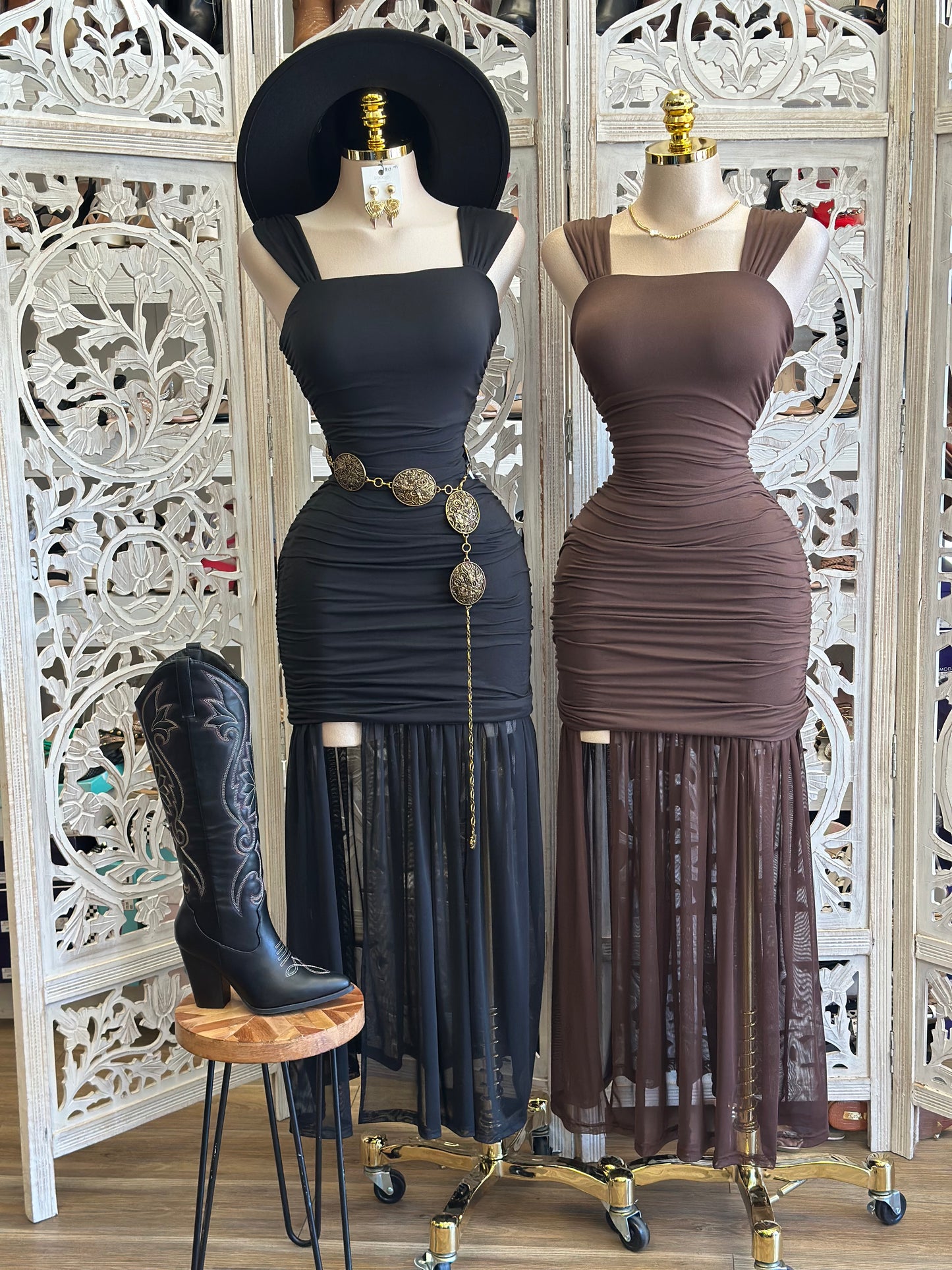 Square Neck Sheer Bottom Dress - Estira, Stretchy