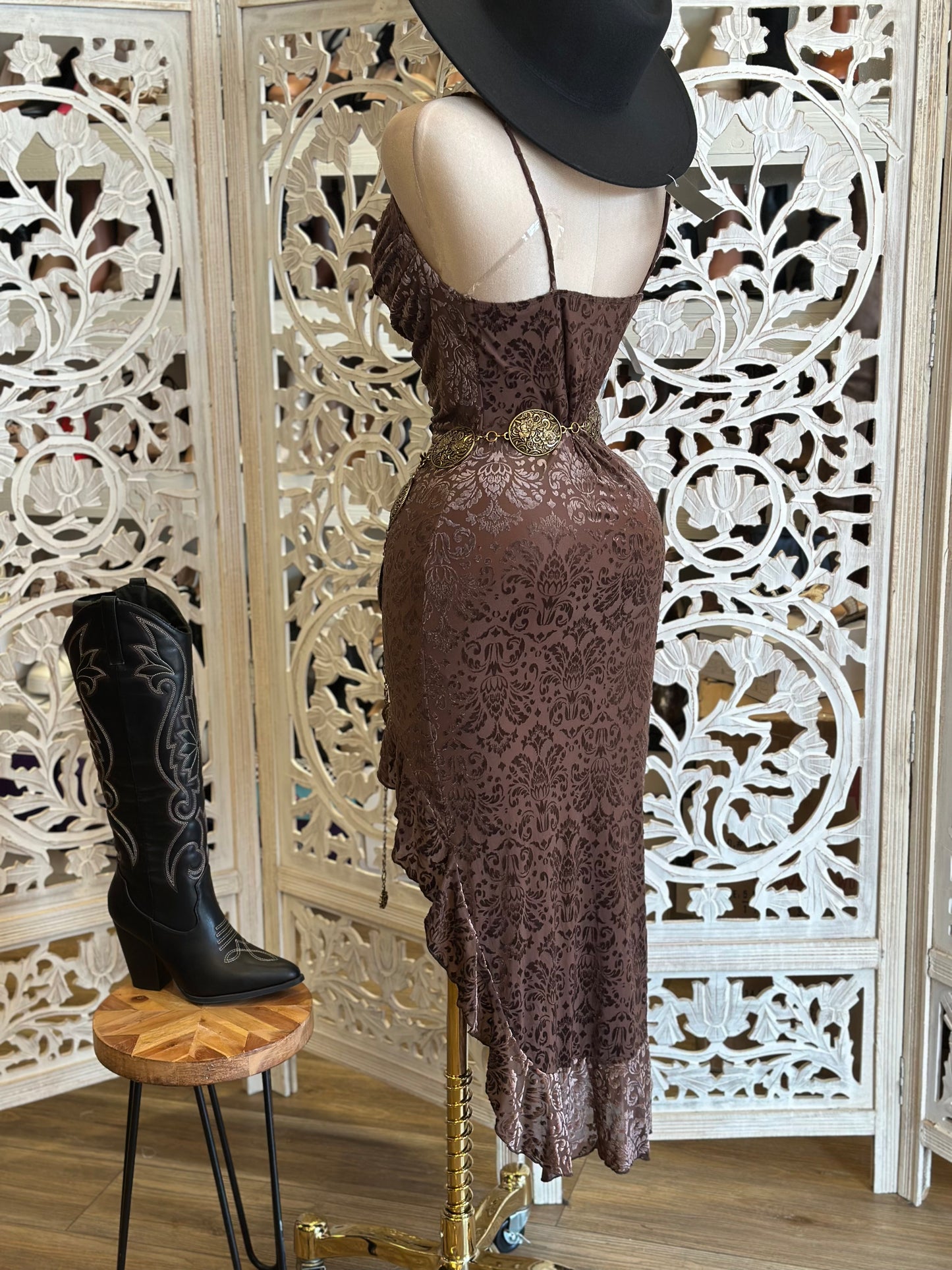 Velvet High Slit Midi Dress- Stretchy, Estira