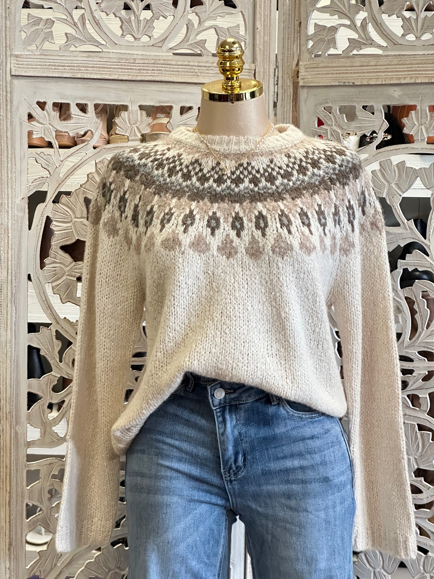Cream Christmas Pattern Sweater