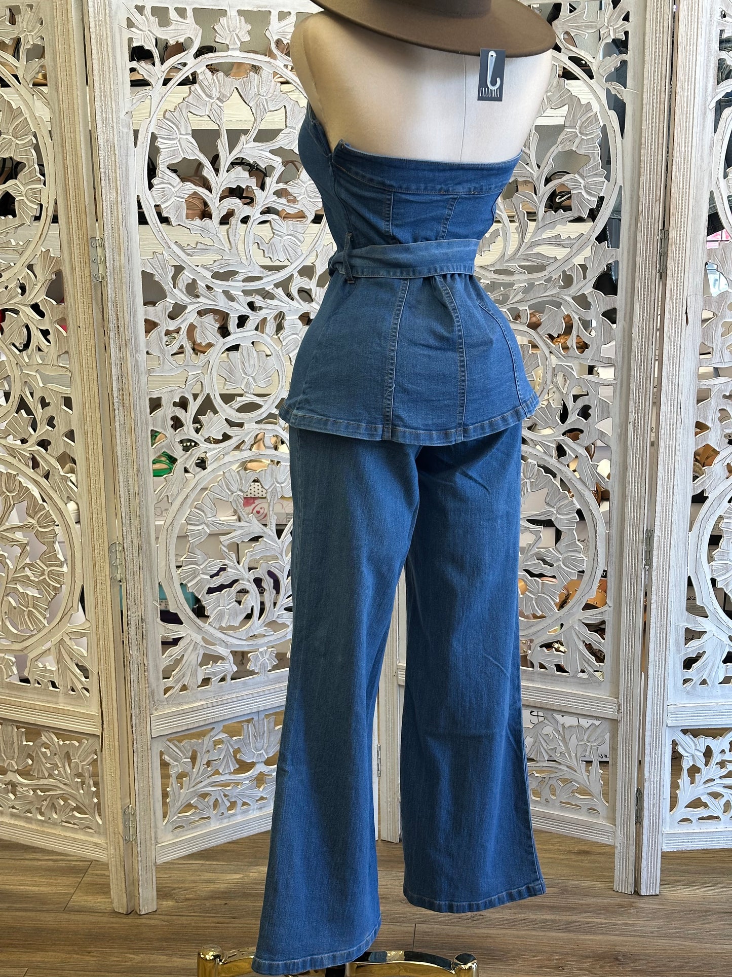 Denim Blouse and Pants Set- Stretchy, Estira