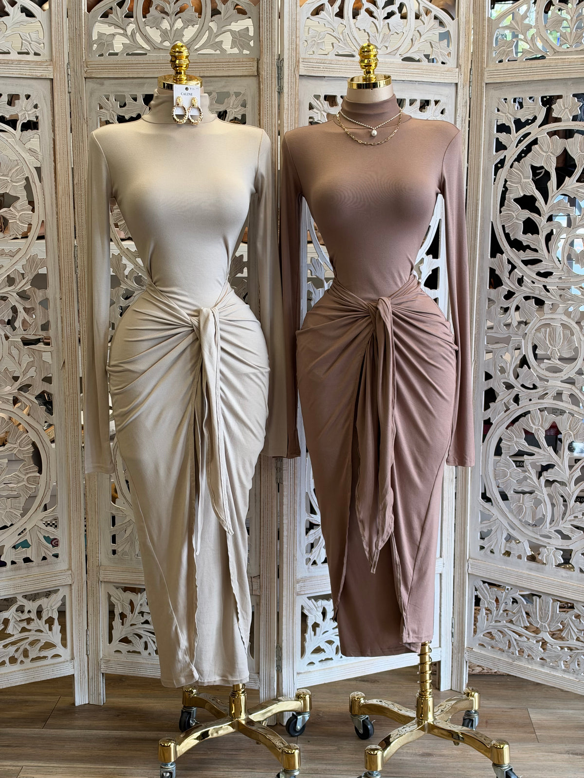 Agora Draped Midi Dress- Estira , Stretchy