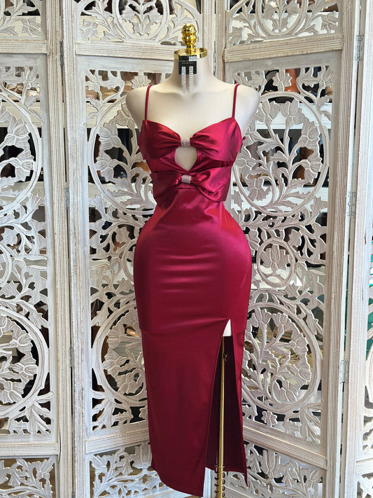 Rhinestone Bow Carmine Dress- Stretchy,Estira