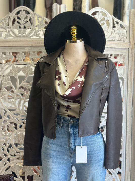 Faux Leather Cropped Jacket