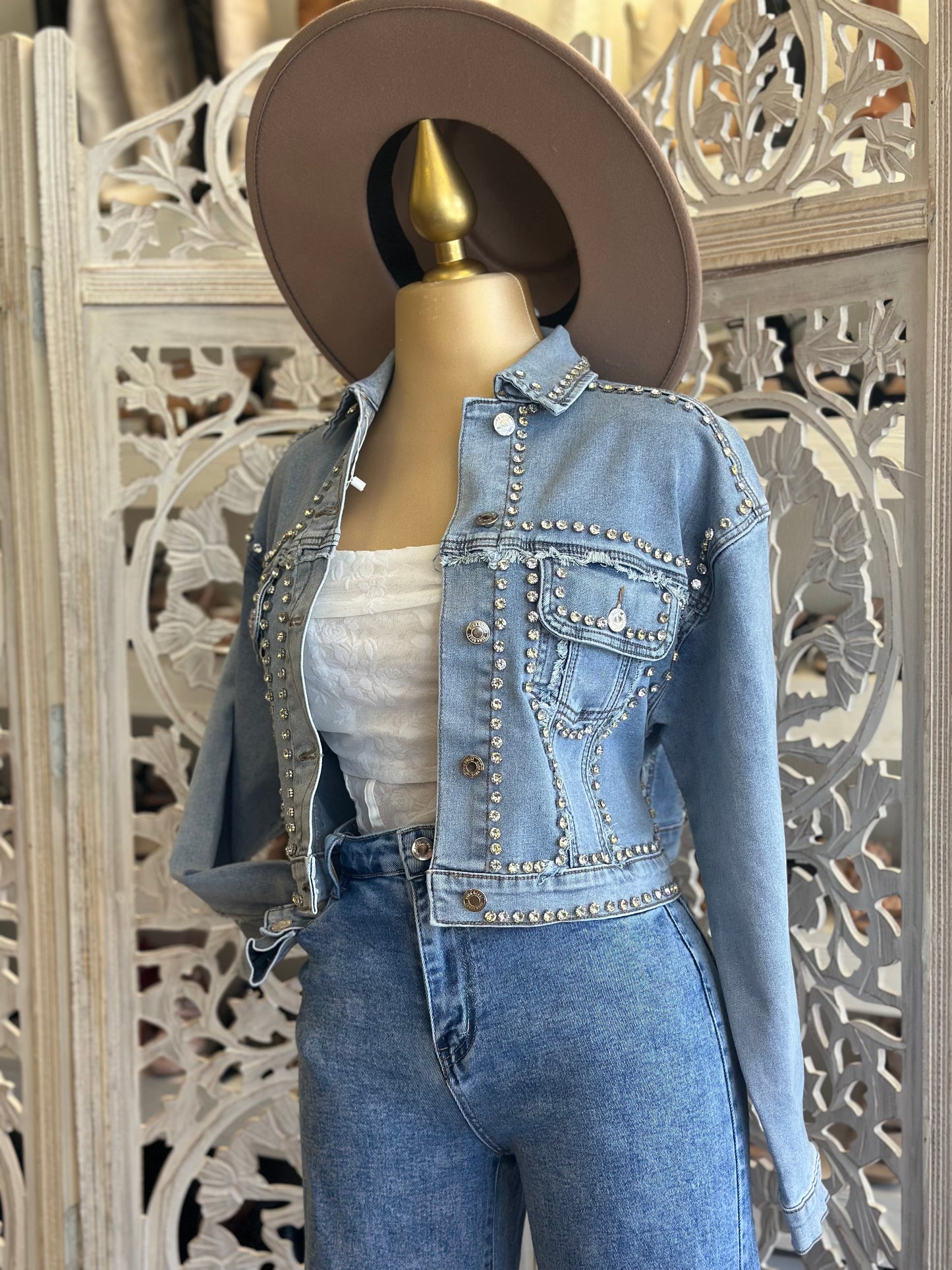 Bedazzled Denim Jacket- Stretchy