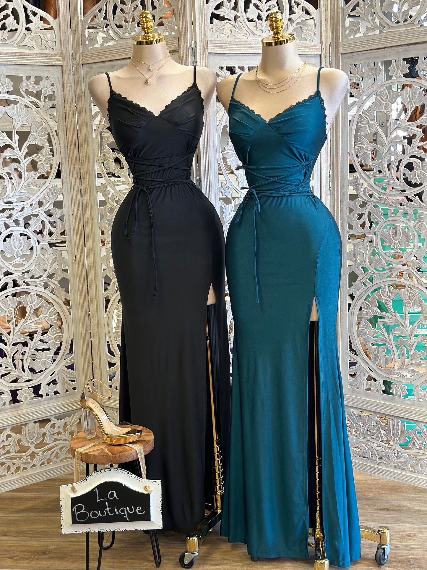 Lace Lined Tie Up Gown- Stretchy,Estira