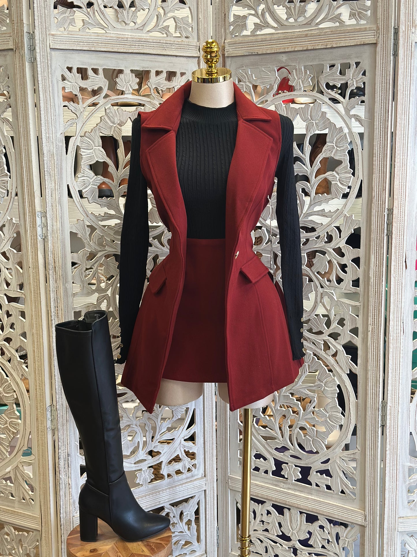 Burgundy Blazer and Skort Set- Estira,Stretchy