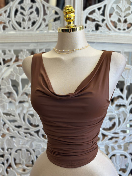 Cowl Neck Ruched Blouse- Estira, Stretchy