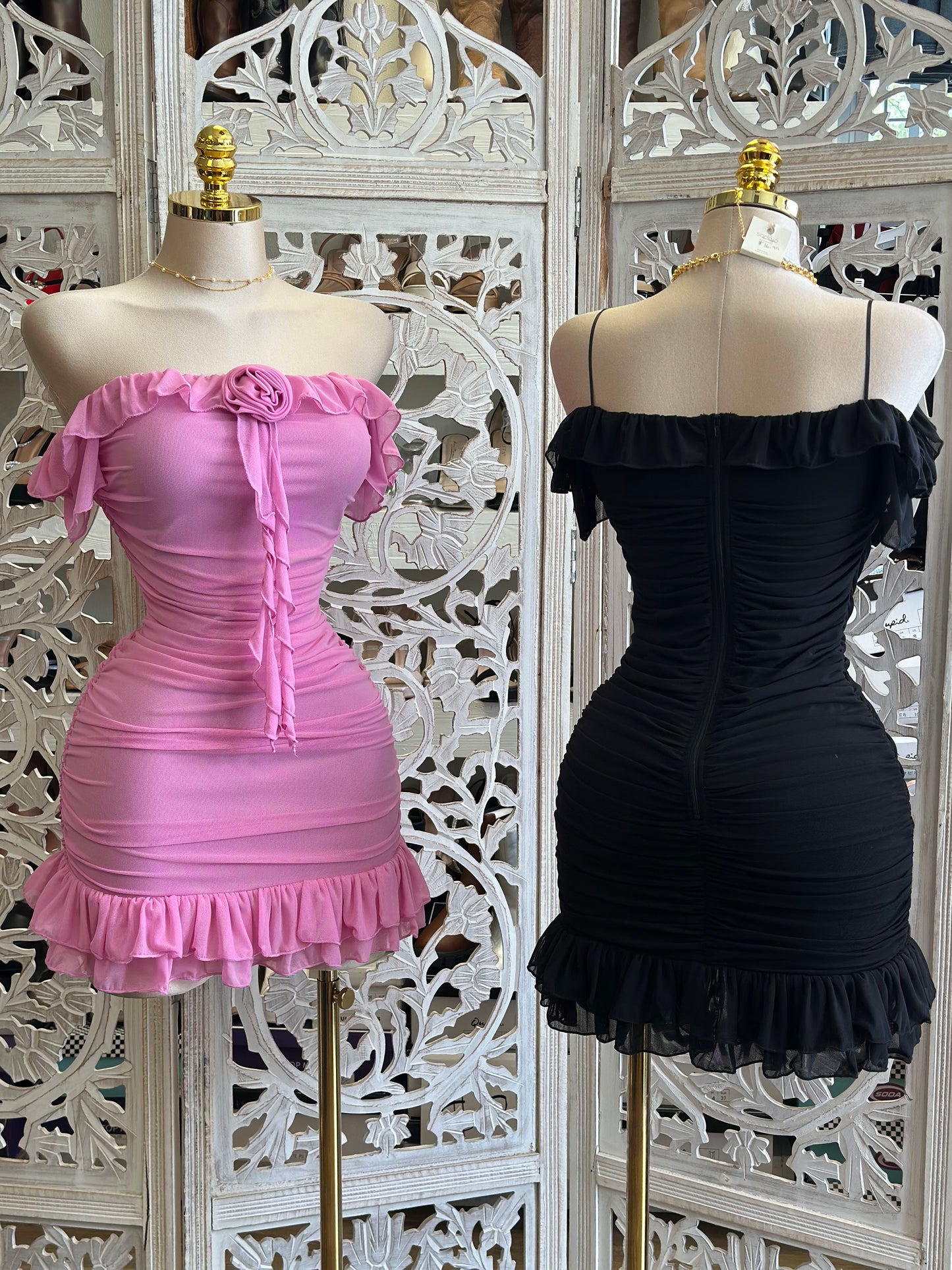 Rose Ruffle Mini Dress - Estira, Stretchy