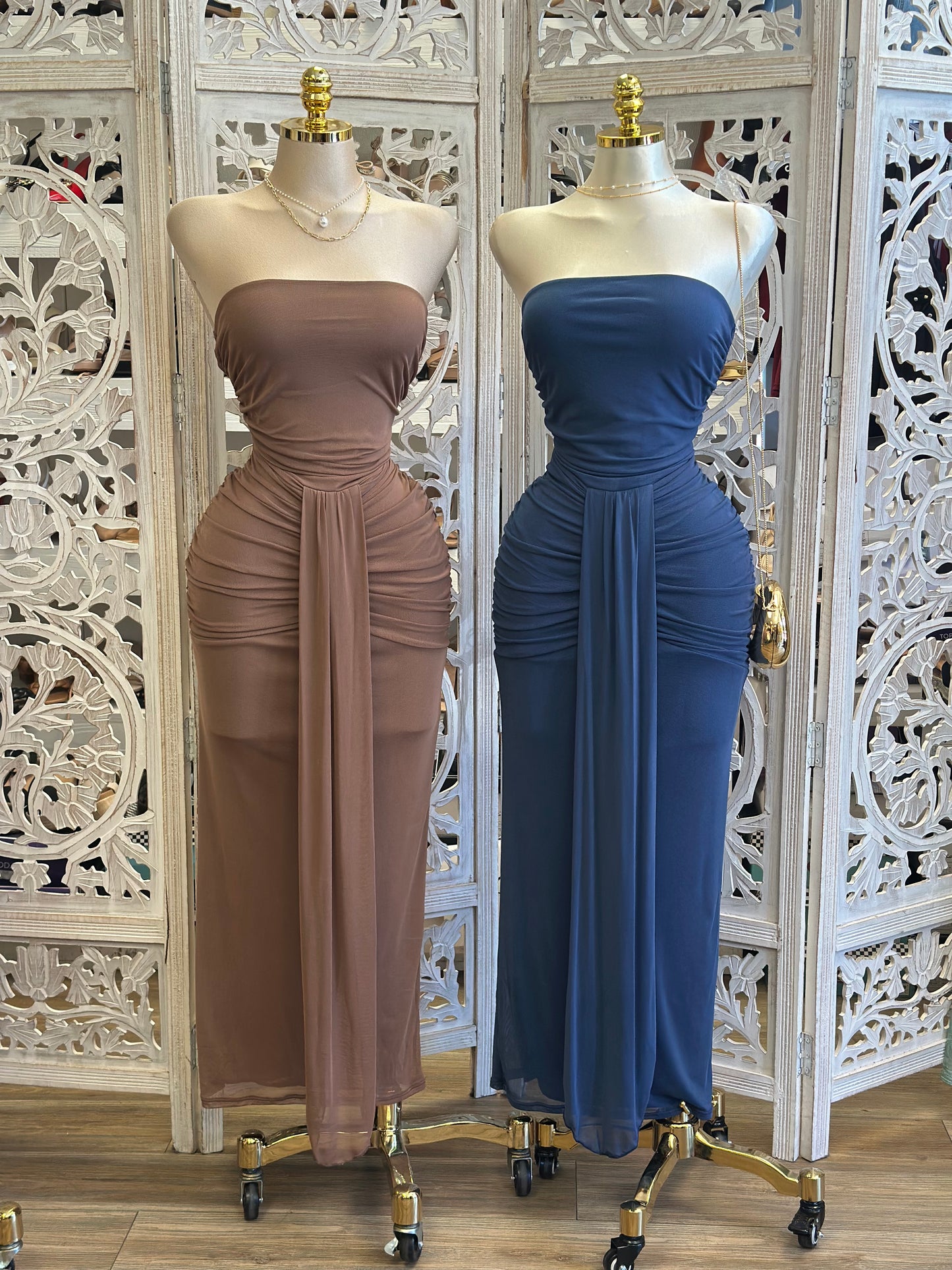 Viola Strapless Midi Dress- Estira, Stretchy