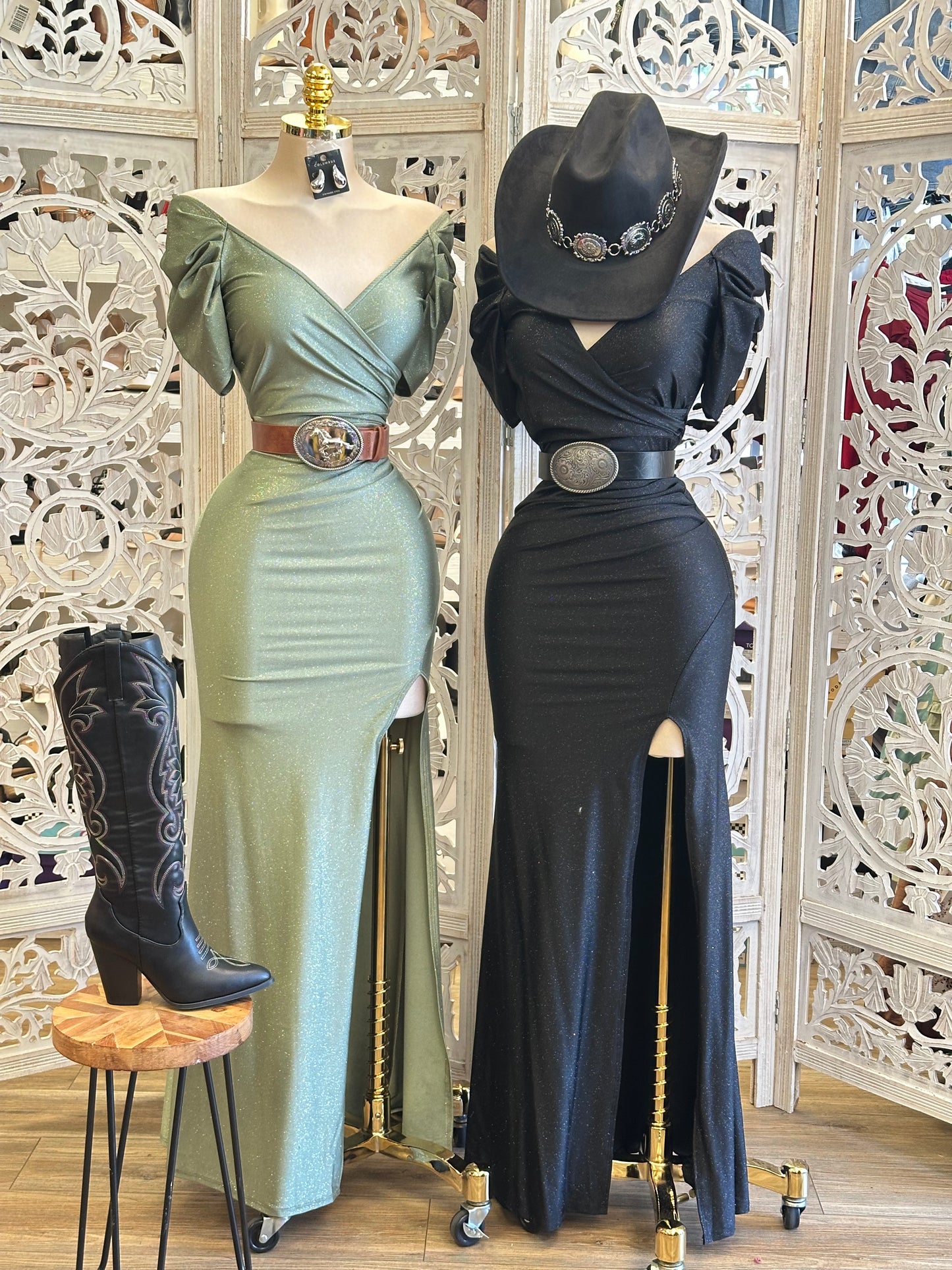Shimmery Wrapped Slit Dress - Estira, Stretchy