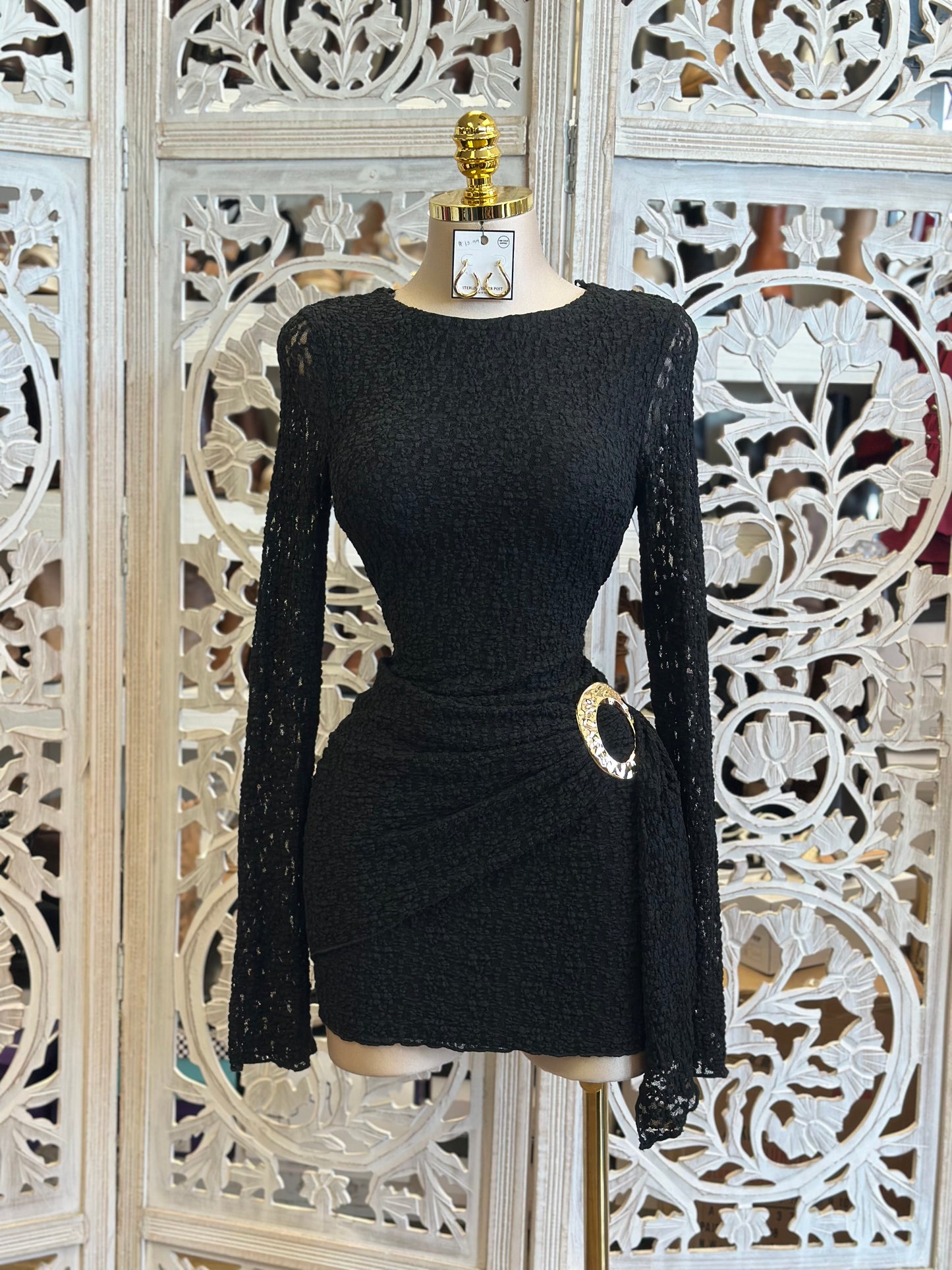 Black Lace Mini Dress-Stretchy,Estira