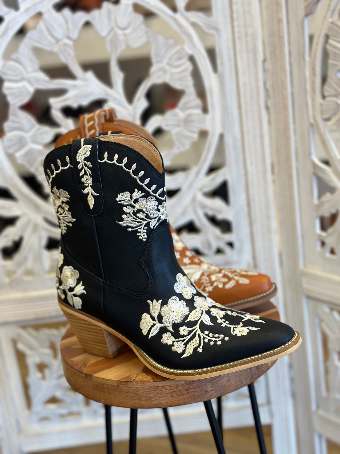 Embroidered Mini Western Boots