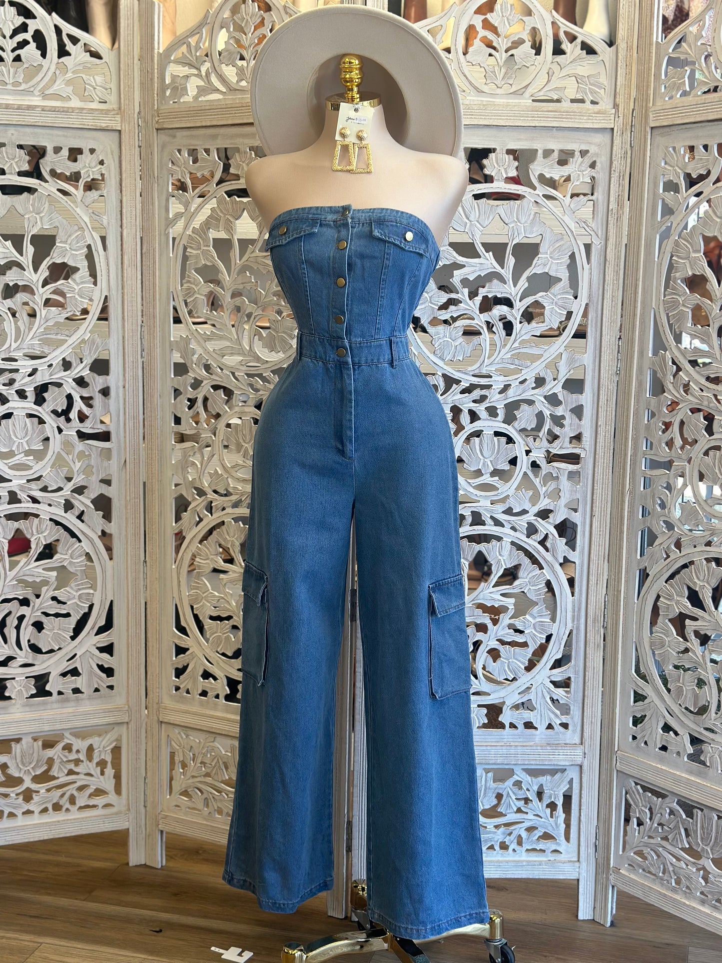 Strapless Denim Jumpsuit - No Estira, Not Stretchy