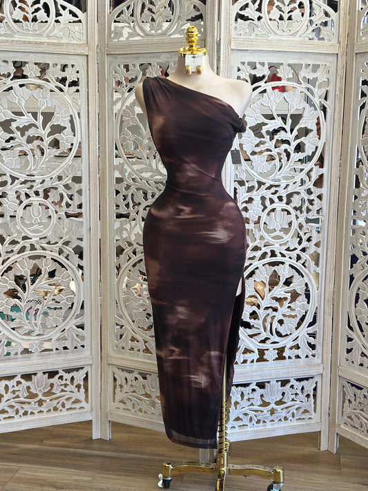 Asymmetrical Brushed Black Midi Dress- Stretchy