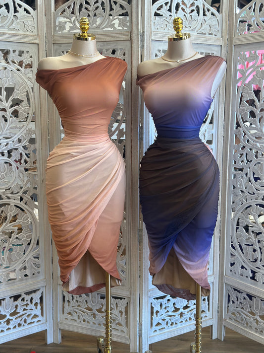 Color Faded Asymmetrical Dress - Estira, Stretchy
