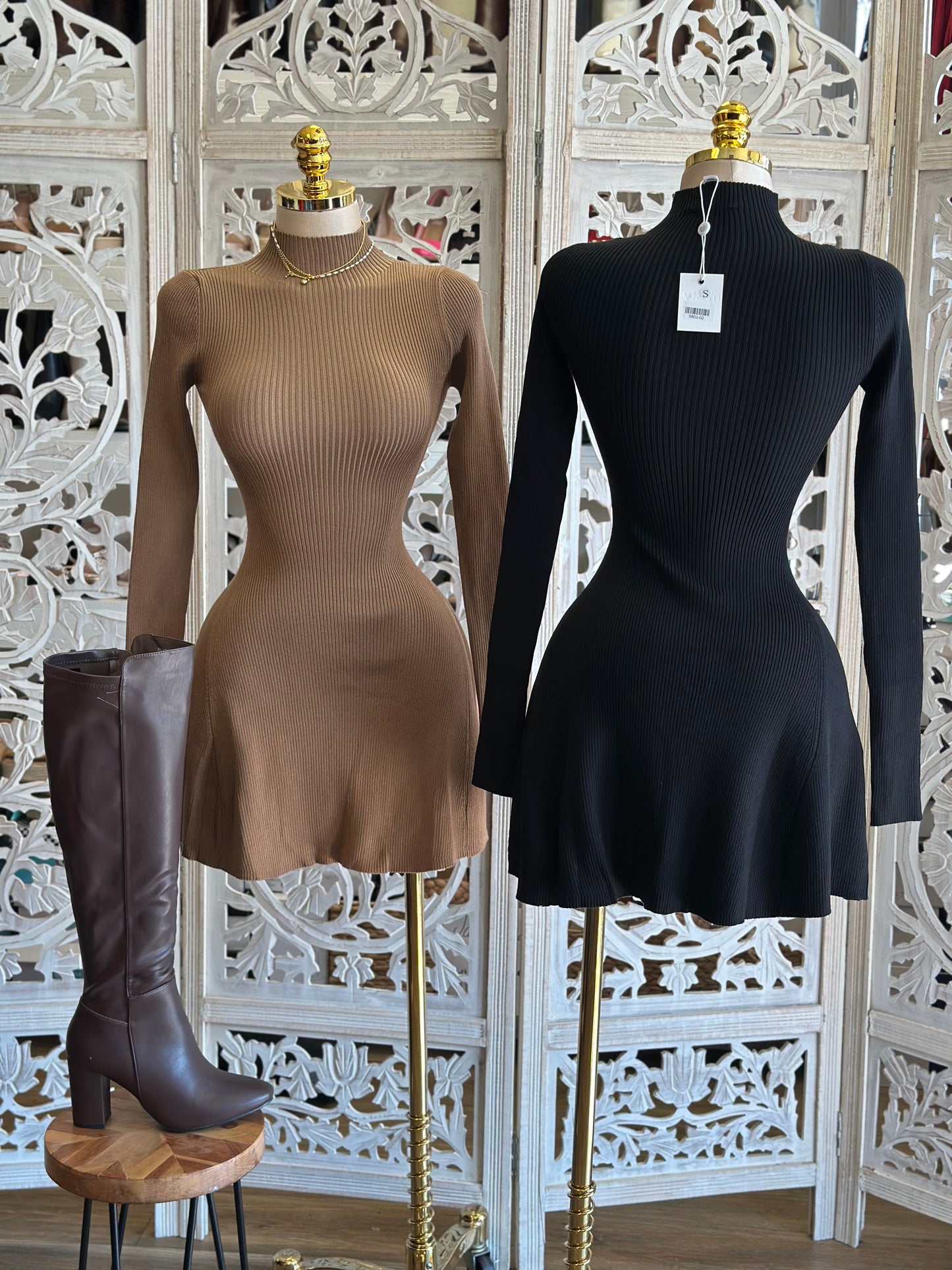 Ribbed Sweater Mini  Dress- Stretchy,Estira