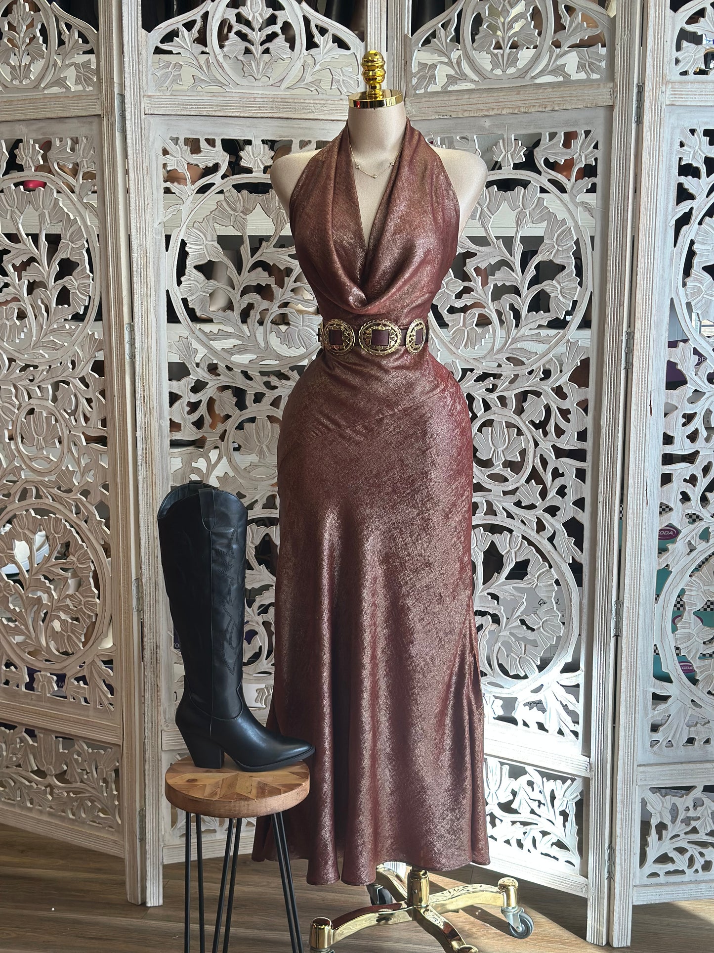 Shimmery Auburn Draped Dress- Not Stretchy,No Estira