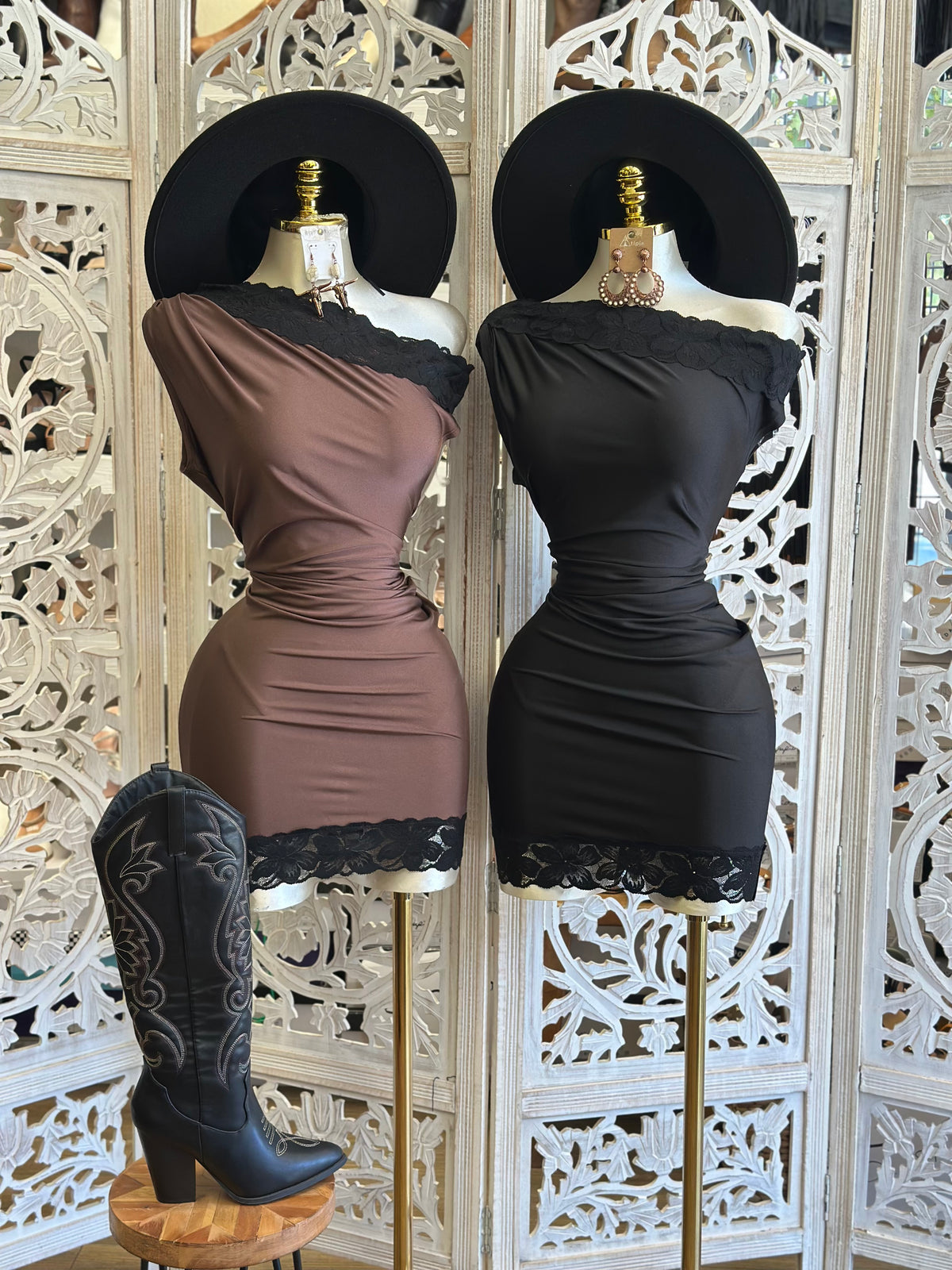 Lace and Lattice Dress - Stretchy,Estira