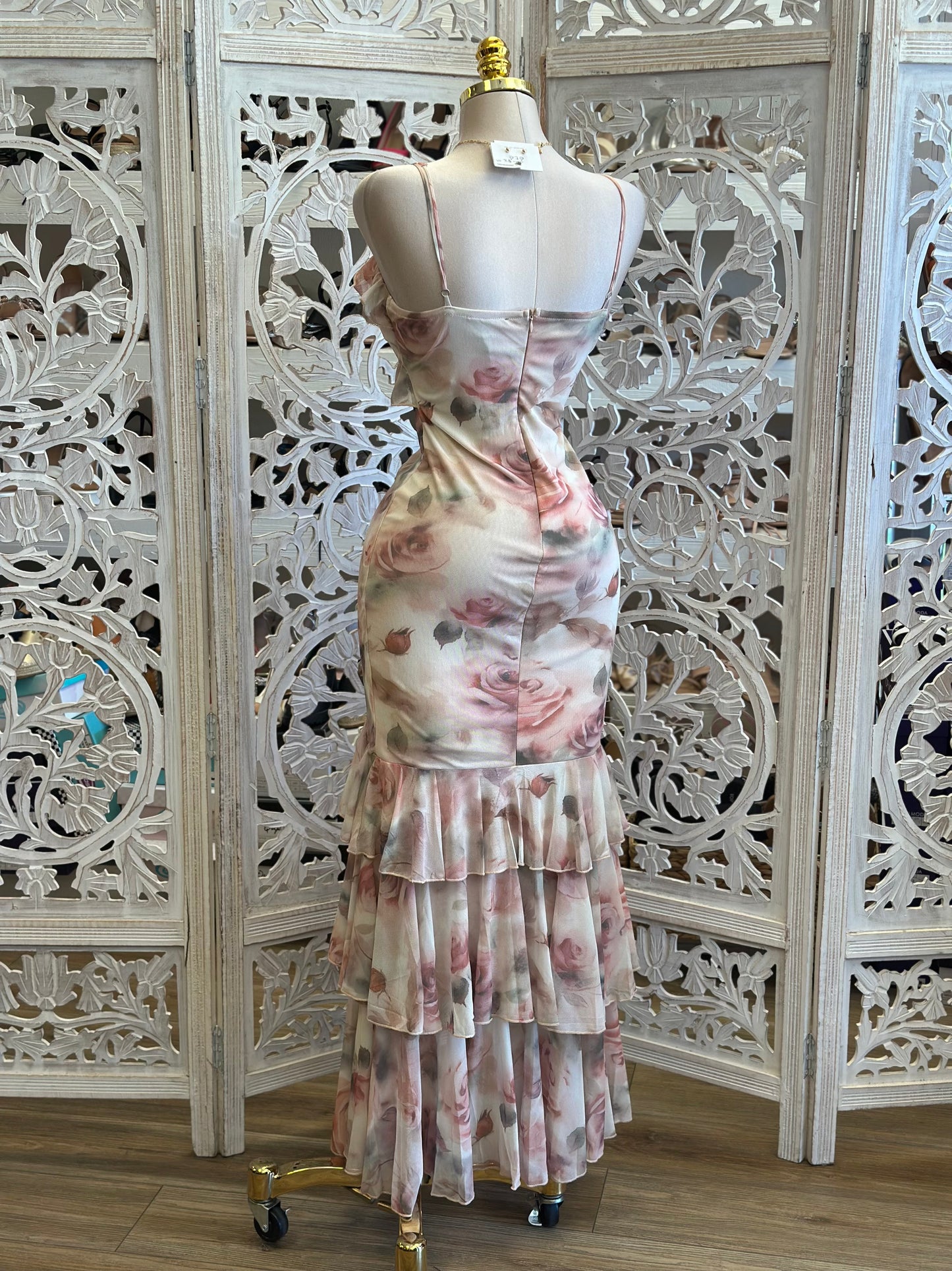 Layered Ruffle Blush Rose Dress - Estira, Stretchy
