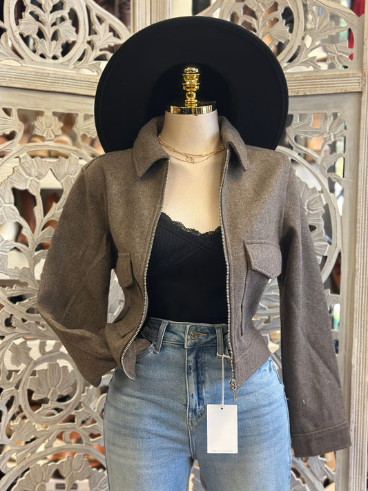 Brown Front Pocket Full Zip Jacket