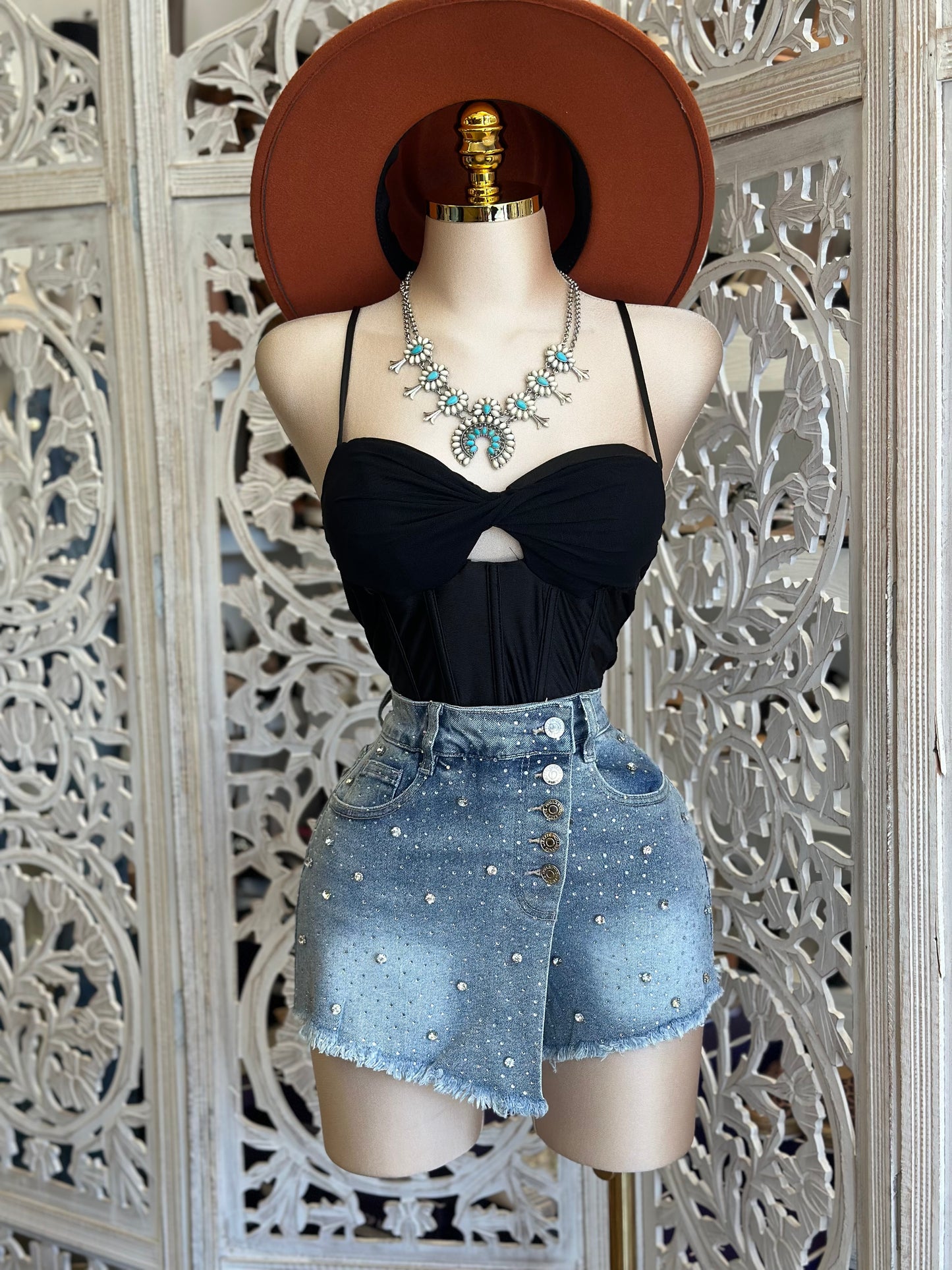 Rhinestone Mini Skort-No Estira , Not Stretchy