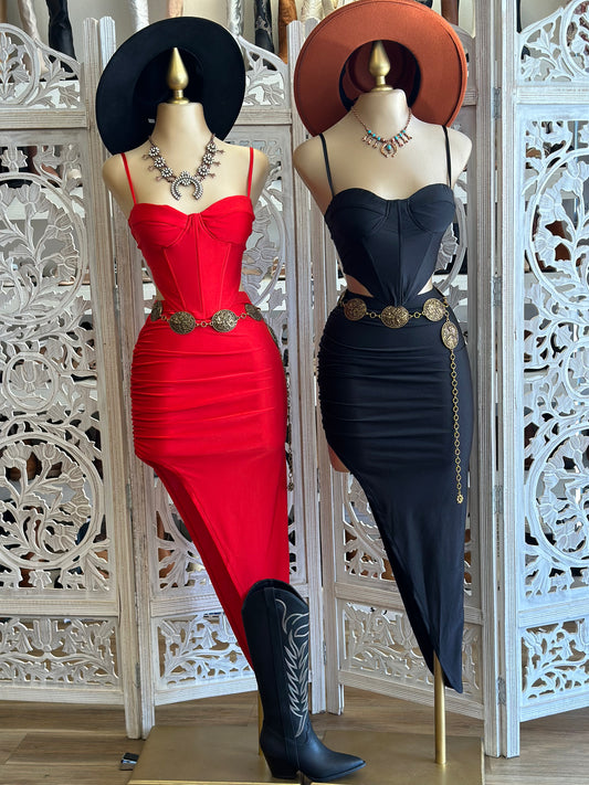 Corset Top and Midi Skirt Set- Stretchy