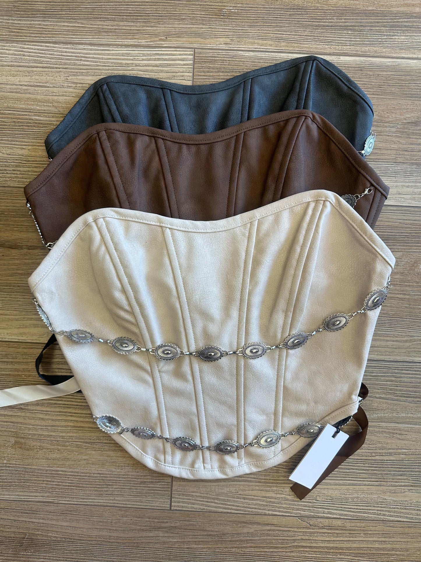 Faux Leather Chain Corset Top- No Estira, Not Stretchy