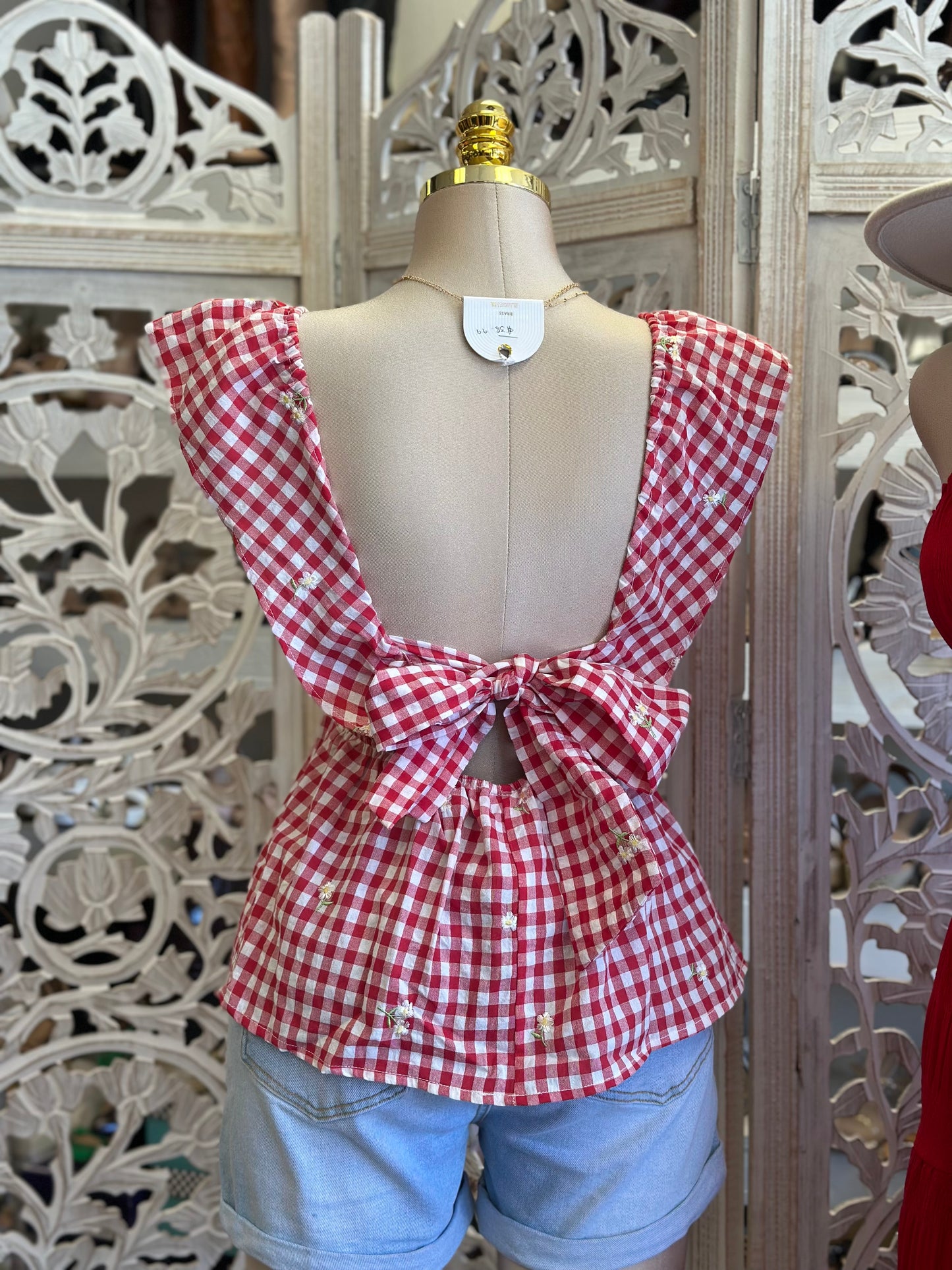 Flower Gingham Blouse - No Estira, Not Stretchy